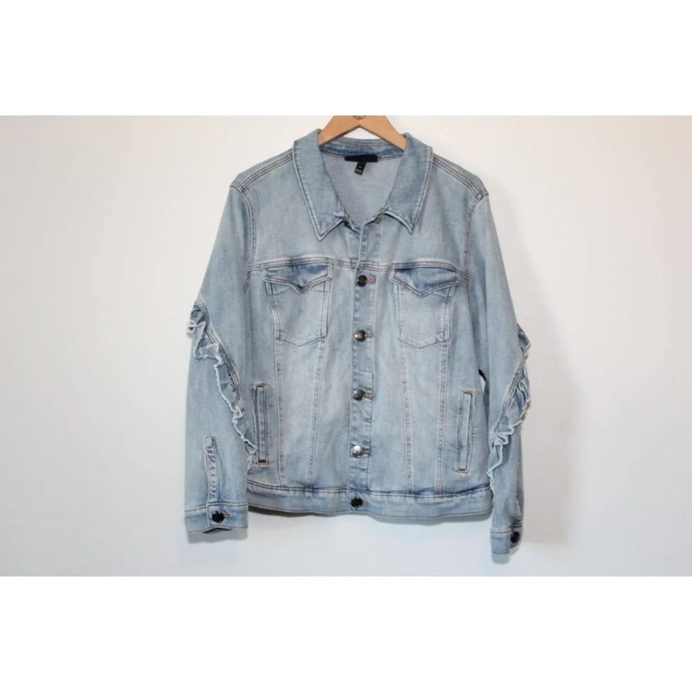 Lane Bryant Ruffled Denim Jean Jacket Blue Light Wash Womens Plus Size 24 H14229 - Picture 2 of 8